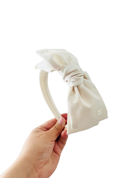 Essential Satin Bow flower bead Headband