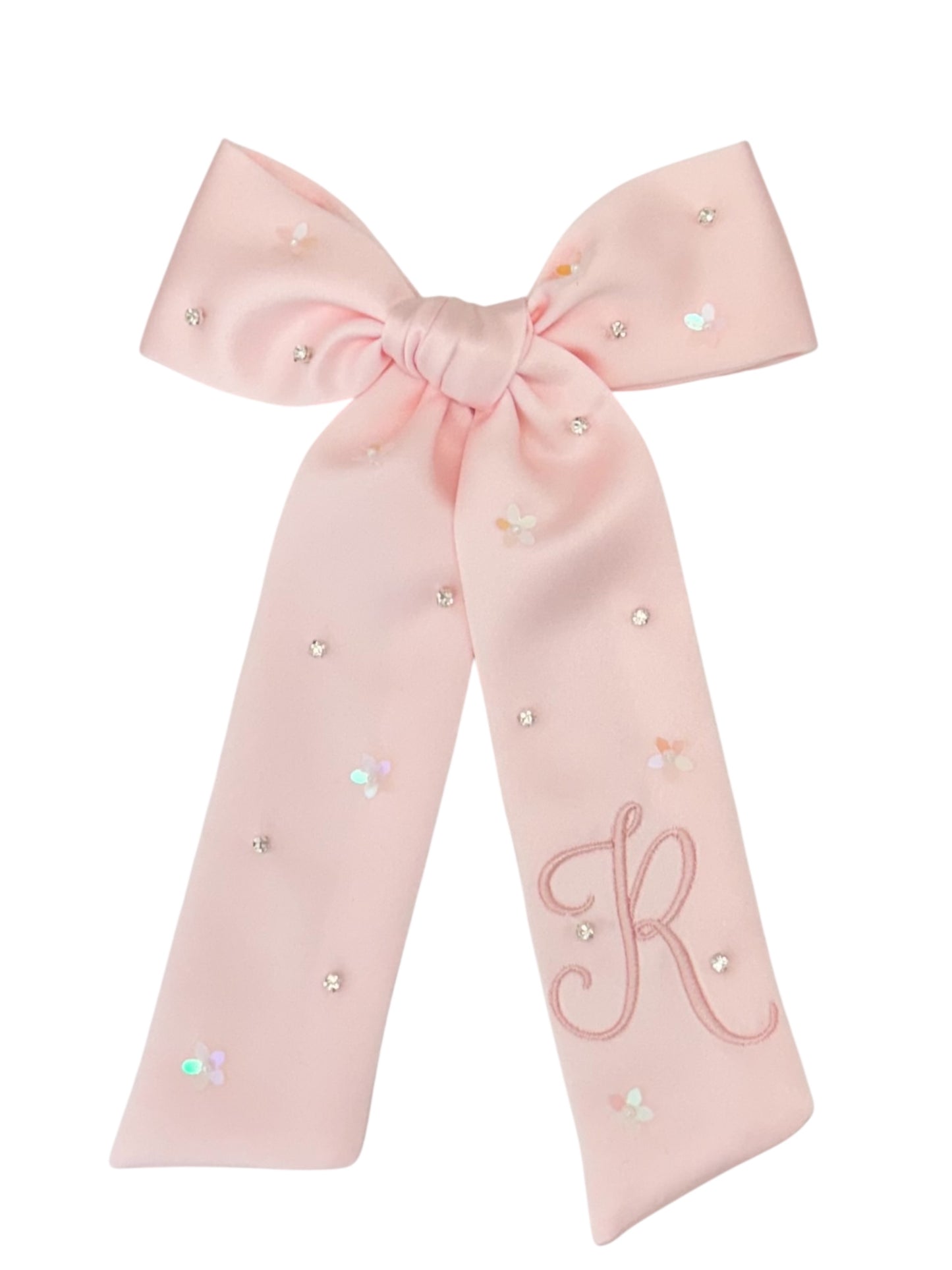 ,Beading Flower Sequins/ Rhinestones Initial  Bow