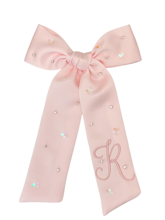 ,Beading Flower Sequins/ Rhinestones Initial  Bow