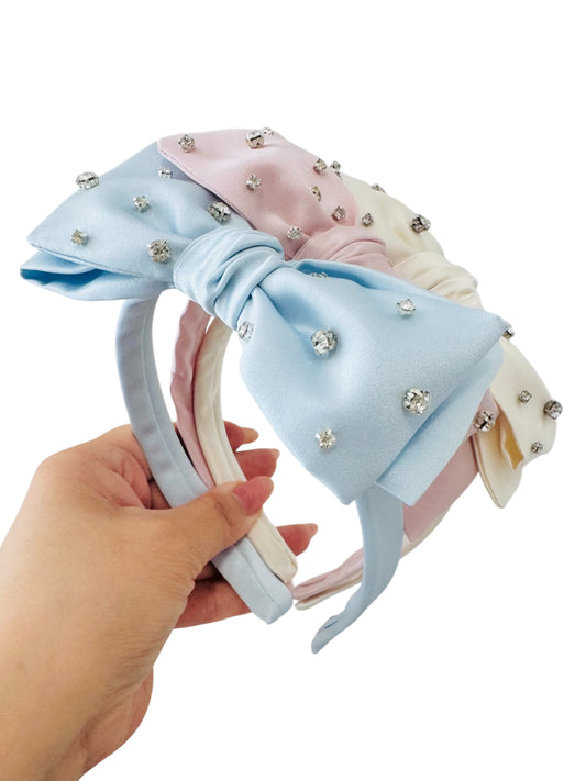A Essential Side Bow Rhinestone Satin Headband